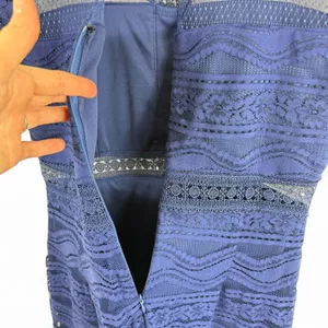 Francesca's Navy Blue‎ Lace Mesh Sheer Yoke Mini Dress NWT Size Large thumbnail 7