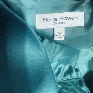 Rena Rowan Teal Green Satin Cocktail Dress 12 wedding knee length cut out back thumbnail 7