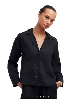 Madewell -534 Resort Long-Sleeve Shirt Black 100%‎ Ramie Size Medium thumbnail 1