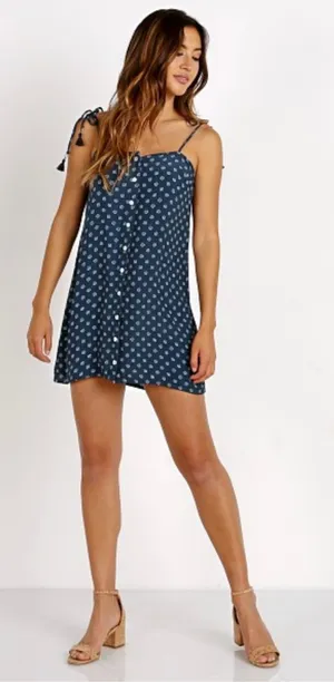 Faithfull the Brand Lobos Mini Dress Lucy Print Blue Size 4 thumbnail 1