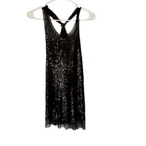 Wildcat Black Sequin Tank Top L‎ Y2K Fairy Grunge Mesh Going Out Top thumbnail 2
