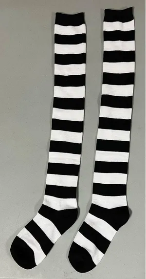 Black White Striped Knee High Thigh High Socks Hosiery Lingerie 🤍🖤 thumbnail 1
