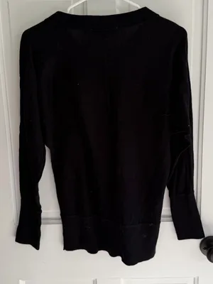 LOFT‎ Black V-Neck Dolman Sleeve Sweater Women’s Medium Wool Blend thumbnail 6