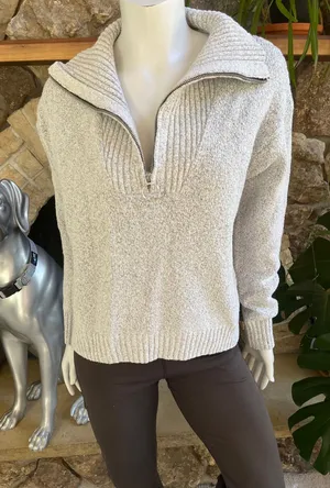 Old Navy Gray 1/4 Zip Cowl Neck Sweater Women's Size Large thumbnail 1