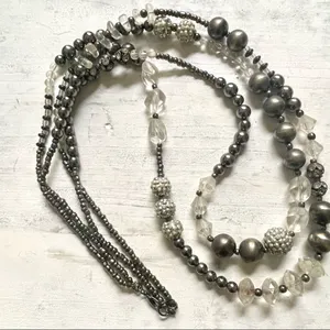 Long double strand grey and clear beaded statement necklace thumbnail 2