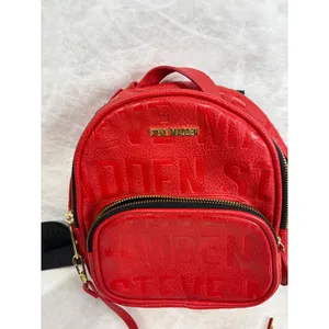 Steve Madden Red Embossed Logo Mini‎ Backpack with Tassel Gold Tone Hardware thumbnail 2