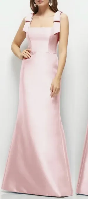 NWOT ALFRED SUNG ballet pink Bow Strap Satin Twill Trumpet Gown Sz 10 thumbnail 1