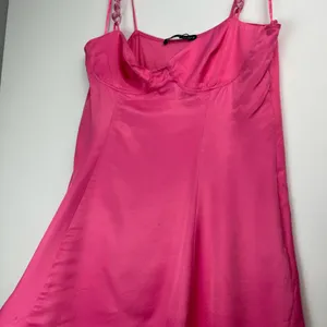 NEW ZARA Pink Satin Corsetry Mini Babydoll Dress Sz Large Chain Strap thumbnail 10