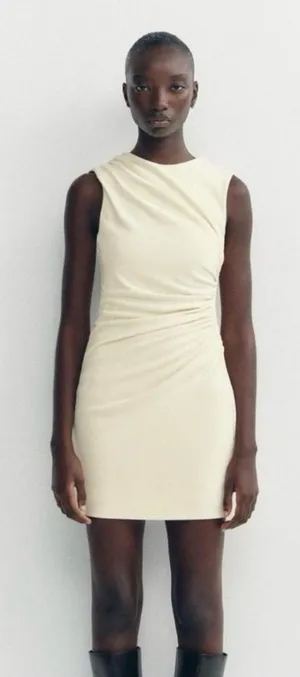 Zara Cream Sleeveless Ruched Mini Dress thumbnail 1
