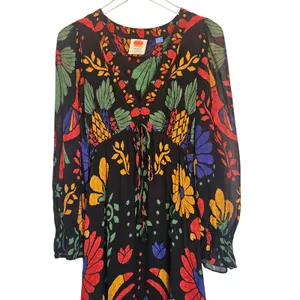 Farm Rio Black Tropical Toucan Floral V-Neck Maxi Dress XS Long Puff Sleeve Boho thumbnail 5