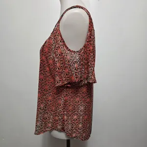 HeartSoul Cold Shoulder Cage Neckline Coral Patterned Blouse Size Large thumbnail 2