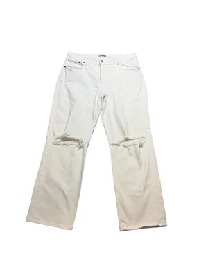 🤍✨ Abercrombie & Fitch The‎ Baggy Low Rise Distressed White Jeans 32/14R 🌴🩶 thumbnail 2