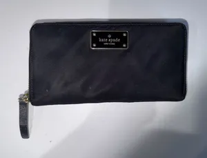 Kate Spade Black Nylon Zip Around Wallet Handbag Purse - Leather Zipper Pull‎ P thumbnail 1