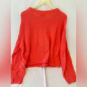 Lucky brand women’s size large bright coral crewneck sweater thumbnail 3