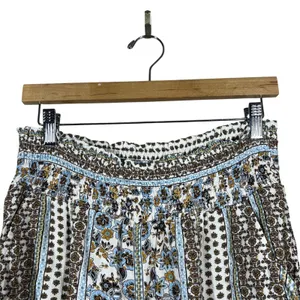 Kingston Grey Boho Floral Geometric Print Shorts Blue White Smocked Waist Size S thumbnail 2