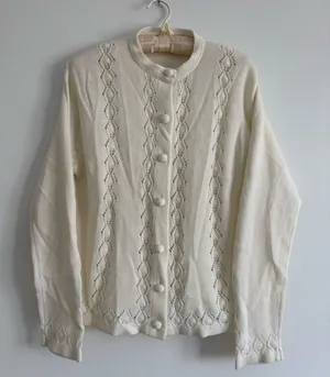 Vintage Cream Open Knit Cardigan Cottagecore Neutral thumbnail 1