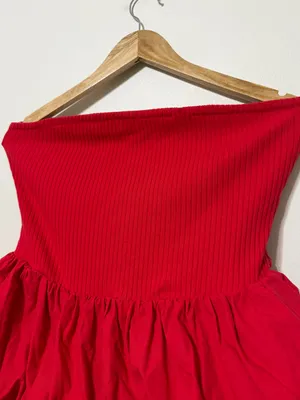 Anthropologie Maeve Strapless Bubble-Hem Peplum Top Size XL Red thumbnail 4