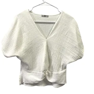 Zara White Gauze Twisted Front Dolman Short Sleeve Lightweight Top Womens Small thumbnail 7