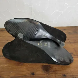 Loft Womens Shoes Size 8M Black Leather Slip-On Peep Toes Velvet Wedge Heels thumbnail 5