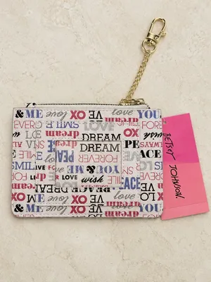 Betsey Johnson Multicolor Word Print Zip Card Holder Keychain Wallet NWT thumbnail 4