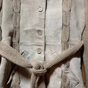 California vintage VTG 70s Women's Suede Leather Belt Knit Cardigan Sweater Jacket Beige Size Small thumbnail 5