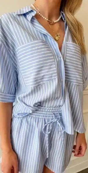 Blue and white striped matching set thumbnail 2