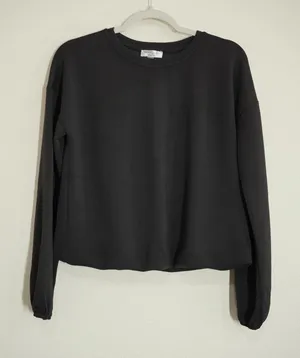 Cable & Gauge Black Bubble Hem Sweatshirt Cropped Modal Blend Loungewear Casual thumbnail 1