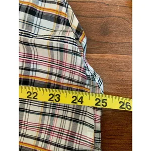 LOFT Multicolor Plaid Ruffle Collar V-Neck Button-Up Long Sleeve Top Preppy M thumbnail 9