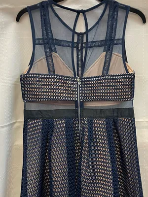 L'ATISTE L Navy Blue Wedding Guest Sheer Mesh Illusion Midi Dress Self Portrait thumbnail 8