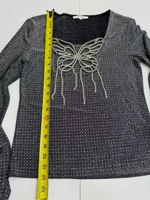 Pastel Rhinestone Butterfly Glitter Long Sleeve Evening Top size L thumbnail 9