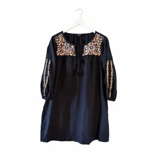 Madewell Embroidered Shift Dress Black Floral Pockets Boho Artisan SZ L #2615 thumbnail 2