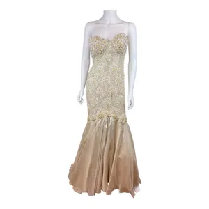 Mac Duggal Couture‎ Beaded Strapless Gown Womens 4 Champagne Lace Mermaid Formal thumbnail 6