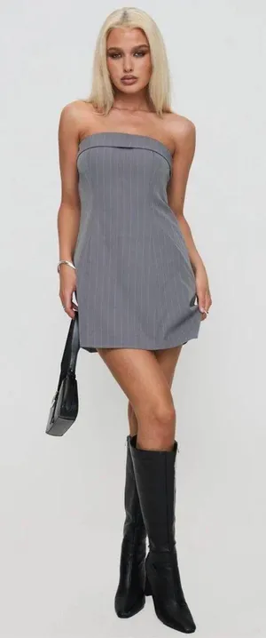Princess Polly Strapless Mini Dress Gray thumbnail 1