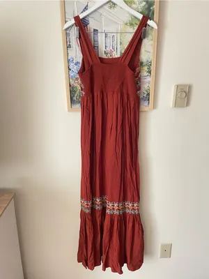 Natural Life Rust Boho Embroidered Wide Leg Jumpsuit Ruffle Hem Size Medium thumbnail 6