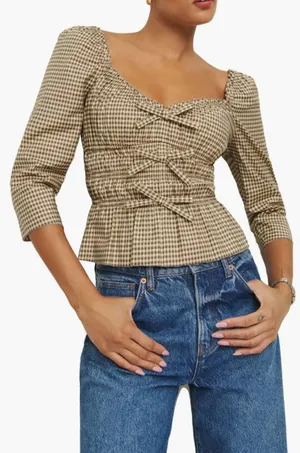 Reformation Lauryn Gingham Cotton Top thumbnail 1