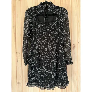 NEW Women's Heart Neck Long Sleeve Polka Dot Cocktail Mini Dress Sz Large thumbnail 4