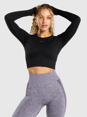 Gymshark Black Flex Sports Long Sleeve Crop Top Athletic Fitness Women’s Size M thumbnail 1