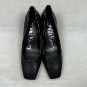Calvin Klein Kcalanta2 Black Leather Square Toe Block Heel Pumps Women's Size 6M thumbnail 3