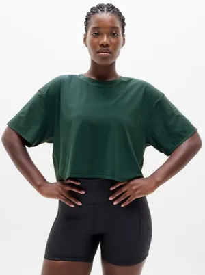 New Athleta S Ultimate Lasercut Crop Tee Pine Green Small thumbnail 1