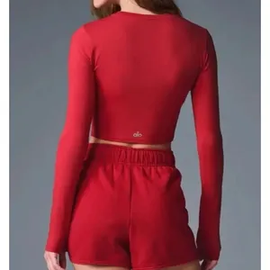 Alo Alosoft Crop Finesse Long Sleeve Top Bold Red Small thumbnail 2