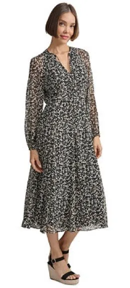 Tommy Hilfiger Women's Black Floral-Print A-Line Dress Size 14 thumbnail 1