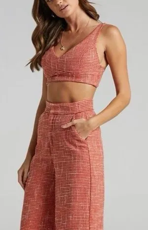 Aritzia Showpo adelaide terracotta orange trouser crop top set thumbnail 1