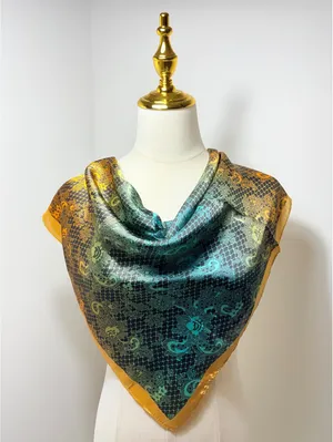 Elegant Multicolor Gradient Scarf with Yellow Border Black thumbnail 1