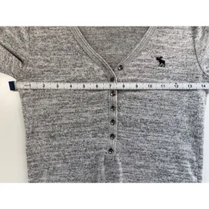 Abercrombie & Fitch Soft A&F Cozy Grey Marl Heathered Henley‎ Long Sleeve Small thumbnail 4