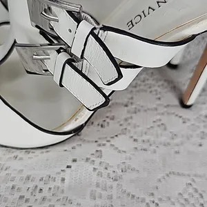 Modern Vice Rio white open toe strappy zip up back stiletto heels sz 8.5 thumbnail 6
