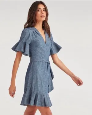 7 For All Mankind Chambray Denim Wrap Dress Women's Size Small thumbnail 1