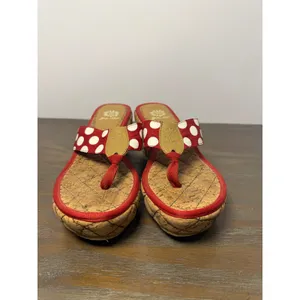 Yellow Box Red Polka Dot Cork Wedge Thong Sandals Estimated Size 7.5 thumbnail 6