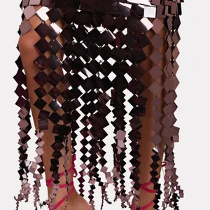 New JONATHAN SIMKHAI Lucee Paillette-Embellished High-Waisted Skirt in Chocolate thumbnail 10