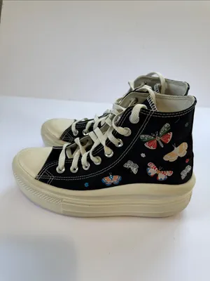 Converse Black High-Top All Star Sneakers with Butterfly Embroidery thumbnail 9