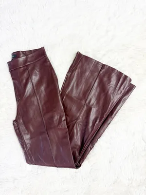 7 For All Mankind Burgundy Faux Leather Flare Pants Size Small thumbnail 5